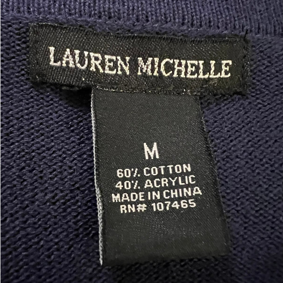 Lauren Michelle Open Cardigan Size M in Blue w/Turquoise Beaded Front - Picture 4 of 5